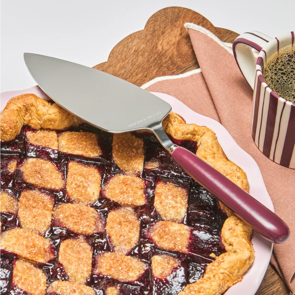 NEW Noon & Moon Cherry Lacquer Ceramic Handle Pie Cake Server Dishwasher Safe 🍒